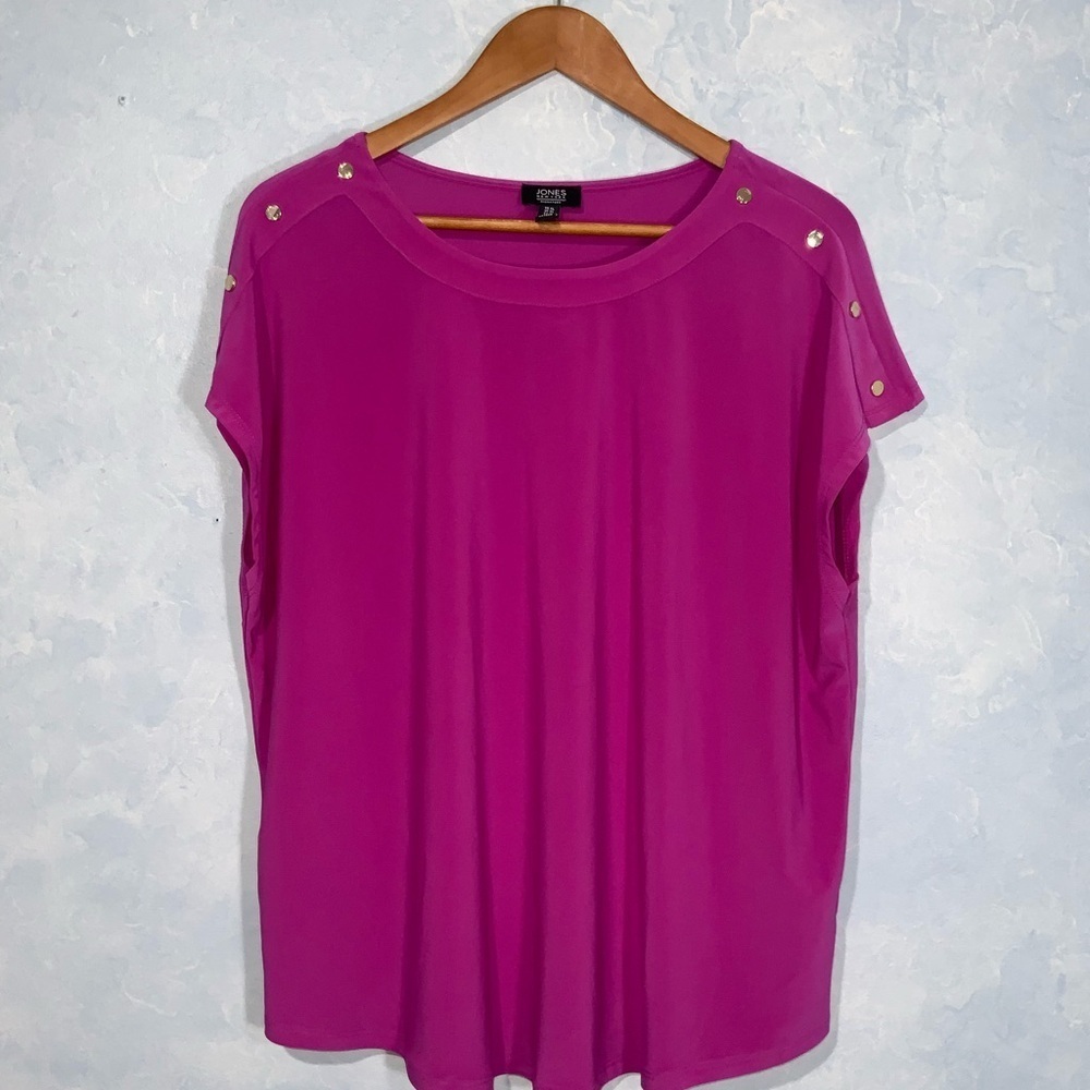 Jones New York Fuchsia Cap Sleeve Silver Studs Round Neck Business Casual Top XL - Picture 2 of 9